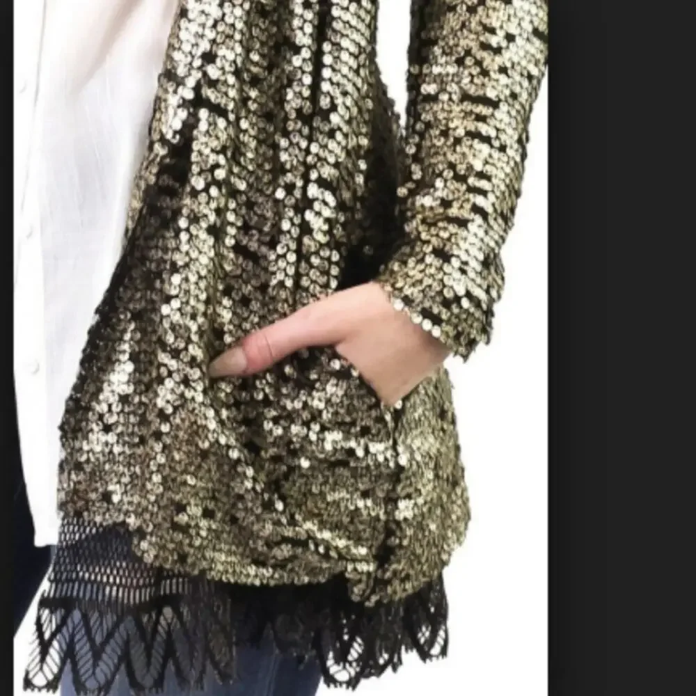 Free People Stardust Tarnished Sequin Lace XS Coat Jacket